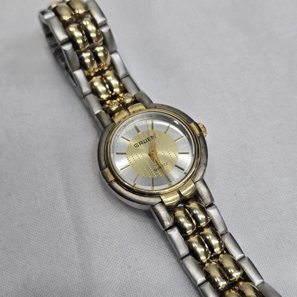 Vtg GRUEN Ladies Bracelet Quartz Cocktail Watch Two-Tone - For Parts/Repair